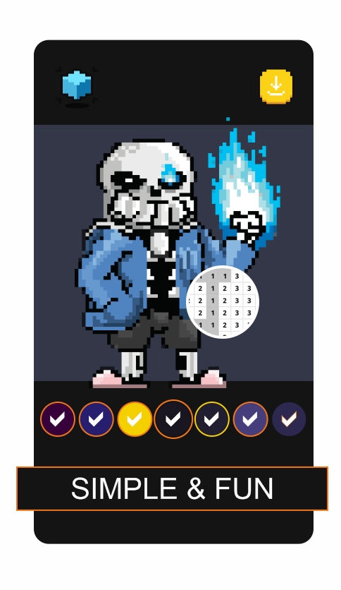 sans undertale pixel art color by number是為所有sans under